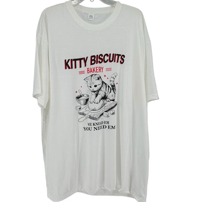 Kitty Biscuits Bakery Graphic T Shirt Unisex XXXL White Cotton Oversized Fit