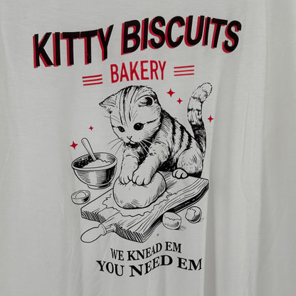 Kitty Biscuits Bakery Graphic T Shirt Unisex XXXL White Cotton Oversized Fit