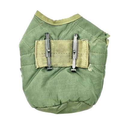 Vintage Military Style Canteen Cover Insulated Green Canvas Metal Clip Snap 1 qt