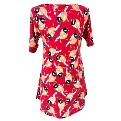 LuLaRoe Perfect Tee Top Womens M Red Bird Print Short Sleeve Casual Stretchy