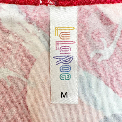 LuLaRoe Perfect Tee Top Womens M Red Bird Print Short Sleeve Casual Stretchy