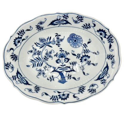 Blue Danube Oval Serving Bowl Floral Pattern Porcelain Scalloped Edge White Blue