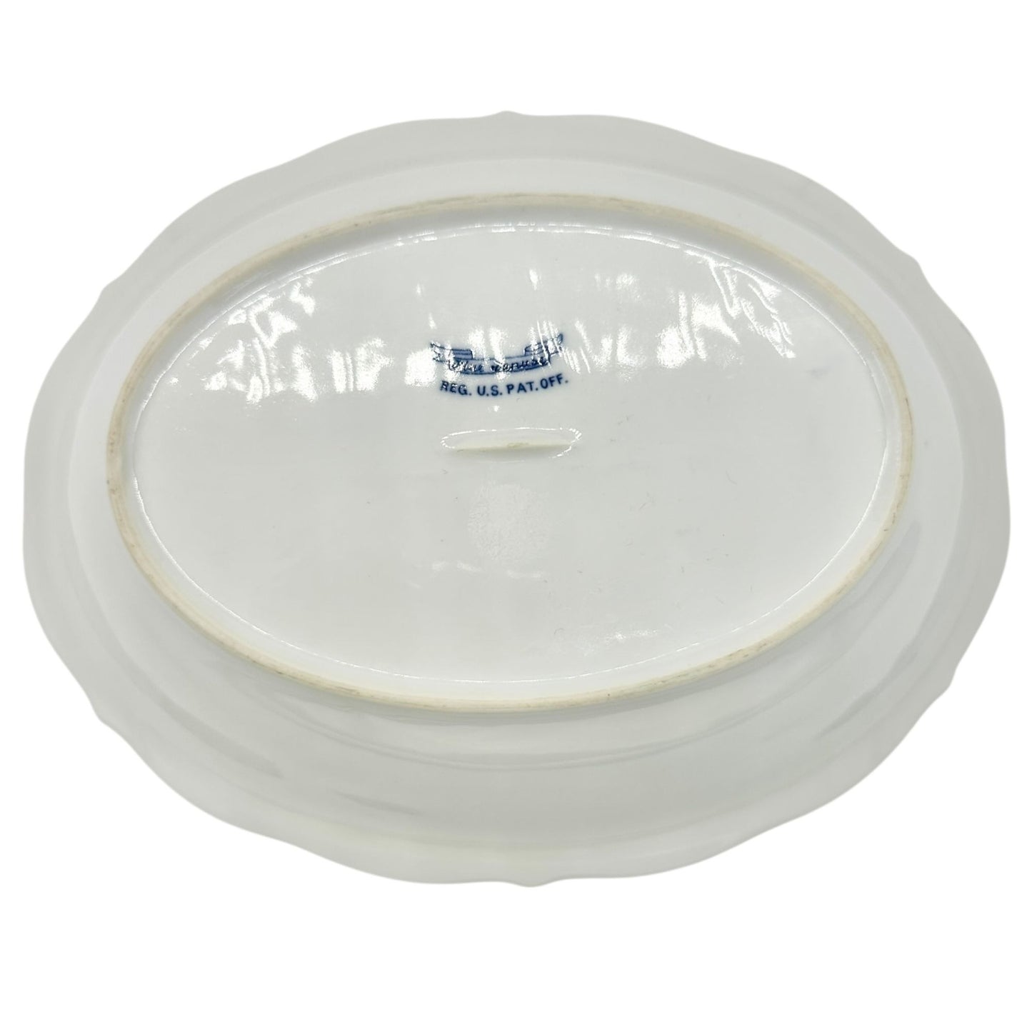 Blue Danube Oval Serving Bowl Floral Pattern Porcelain Scalloped Edge White Blue