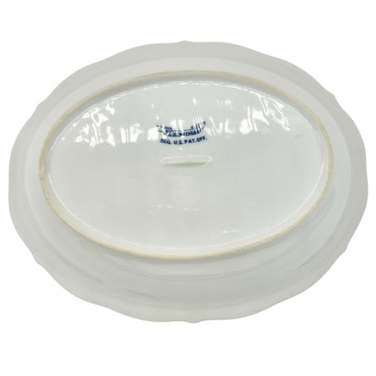 Blue Danube Oval Serving Bowl Floral Pattern Porcelain Scalloped Edge White Blue