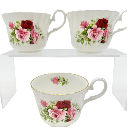 Royale Garden Bone China Teacup and Saucer Set Pink Rose Design 3 cups 4 saucers