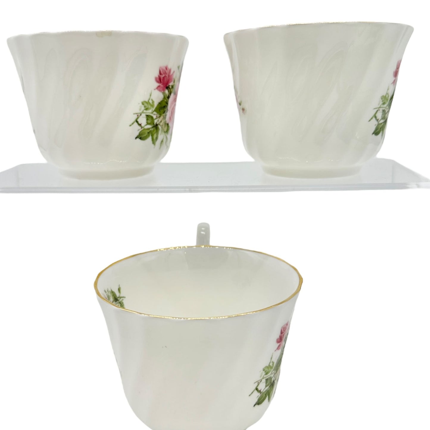 Royale Garden Bone China Teacup and Saucer Set Pink Rose Design 3 cups 4 saucers