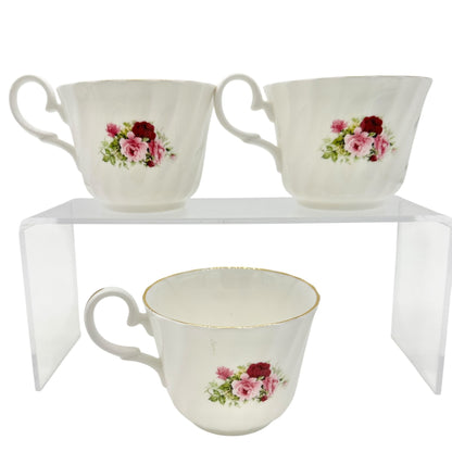 Royale Garden Bone China Teacup and Saucer Set Pink Rose Design 3 cups 4 saucers