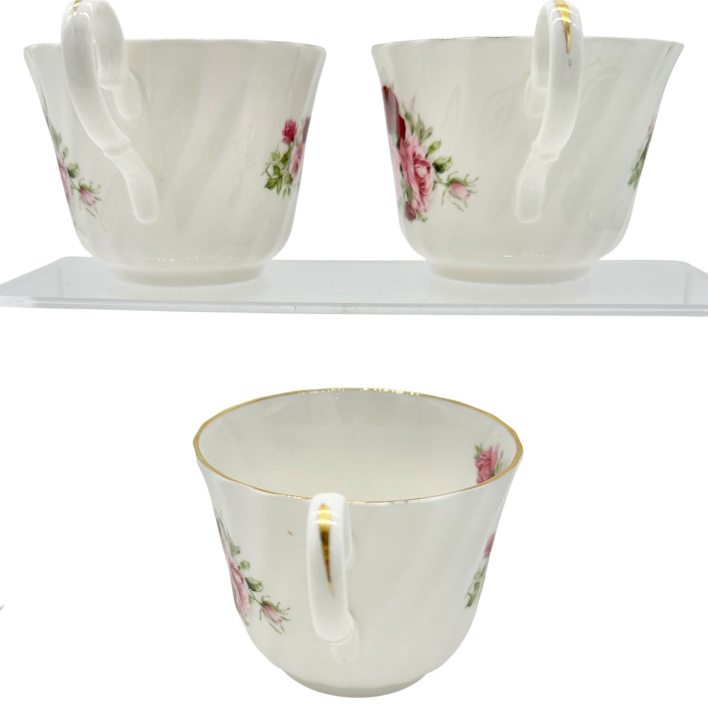 Royale Garden Bone China Teacup and Saucer Set Pink Rose Design 3 cups 4 saucers