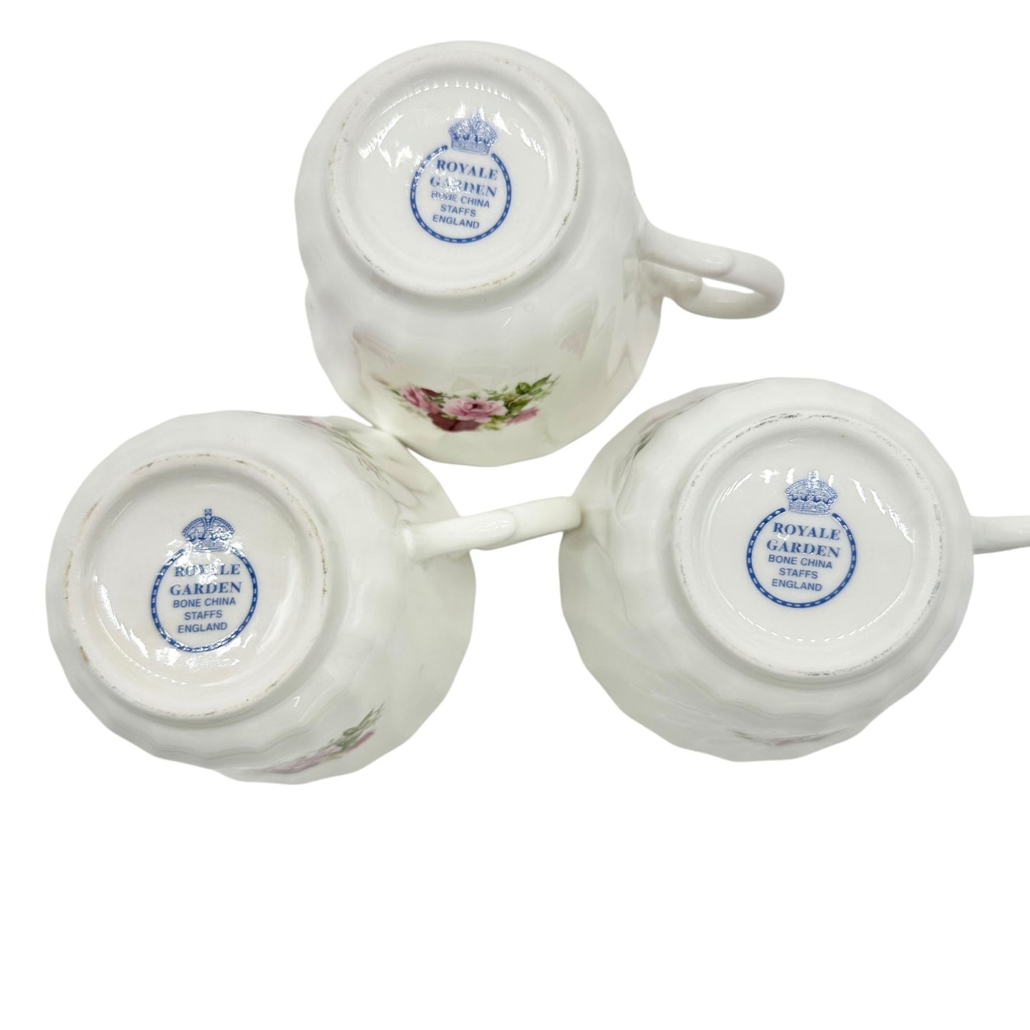 Royale Garden Bone China Teacup and Saucer Set Pink Rose Design 3 cups 4 saucers