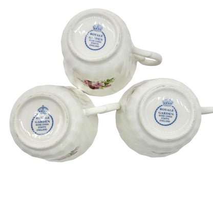 Royale Garden Bone China Teacup and Saucer Set Pink Rose Design 3 cups 4 saucers