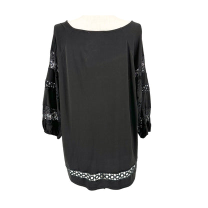 Jones Studio Tunic Top Womens 2X Black Lace Sleeves Accents Tassel Tie Neckline