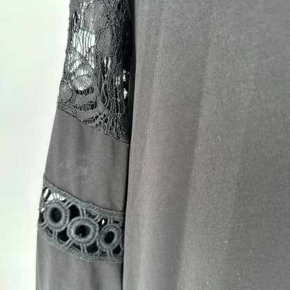 Jones Studio Tunic Top Womens 2X Black Lace Sleeves Accents Tassel Tie Neckline
