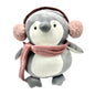 Plush Penguin With Pink Scarf and Earmuffs Gray Winter Stuffed Animal Toy 11"H