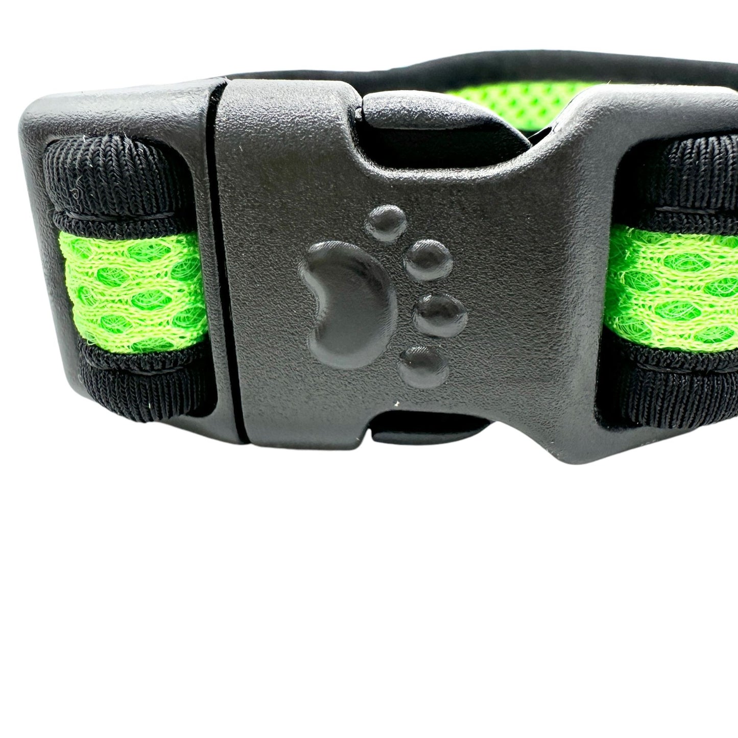 Dog Collar Medium Adjustable Black Green Mesh with Paw Print Buckle