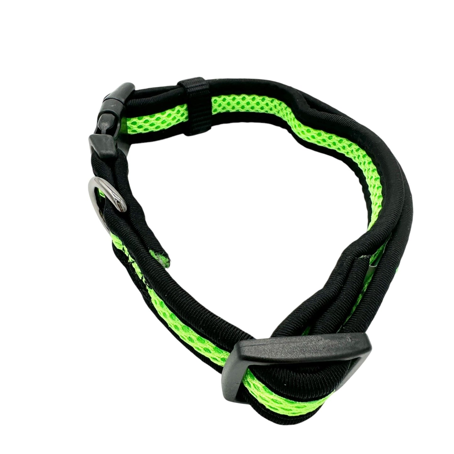 Dog Collar Medium Adjustable Black Green Mesh with Paw Print Buckle