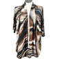 Maggie Barnes 1X Open Front Cardigan Top Earth Tones Brown Black Abstract Print