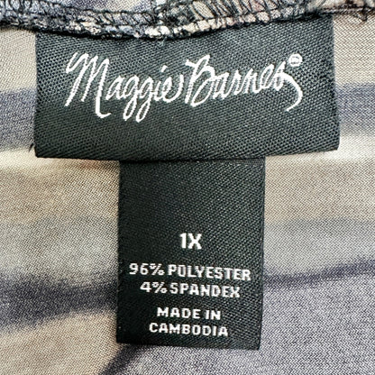 Maggie Barnes 1X Open Front Cardigan Top Earth Tones Brown Black Abstract Print
