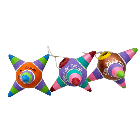 Playa del Carmen Mexican Clay Star Pinata Ornaments Set Of 3 Multicolor 3.5" Dia