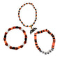 Halloween WICKED Bat Charm Beaded Stretch Bracelet Trio Orange Black White Red