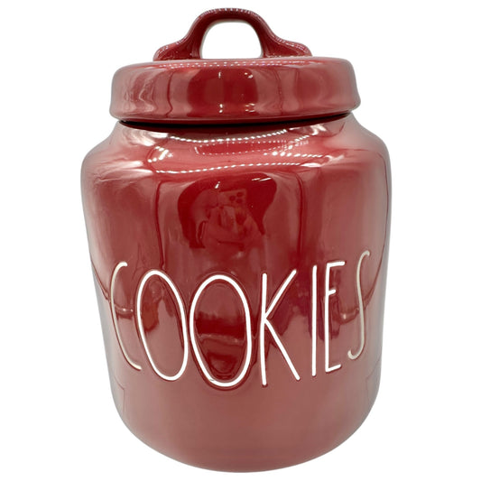 Rae Dunn Artisan Collection COOKIES Jar Burgundy Ceramic and Lid Dishwasher Safe