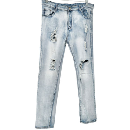 Mens Jeans Size 36 Light Wash Distressed Slim Fit Cotton Poly Spandex Blend