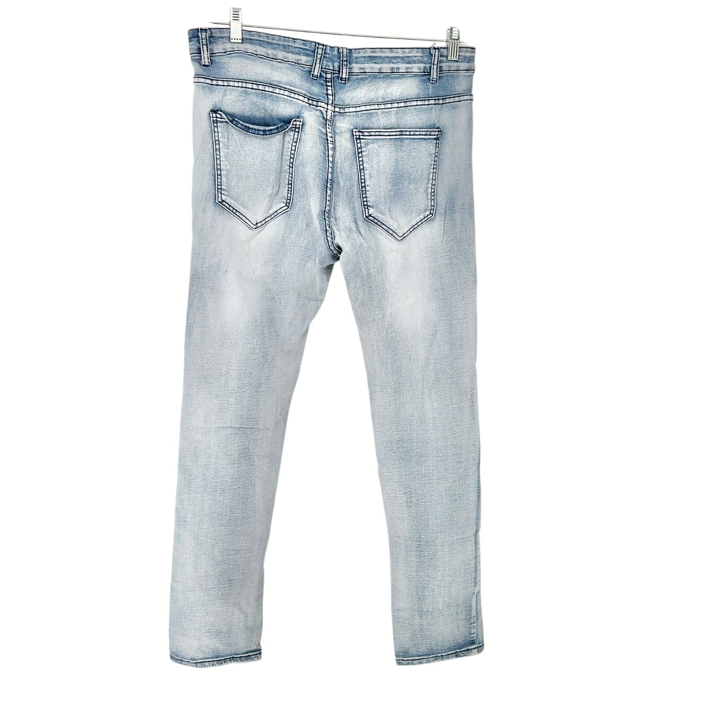 Mens Jeans Size 36 Light Wash Distressed Slim Fit Cotton Poly Spandex Blend