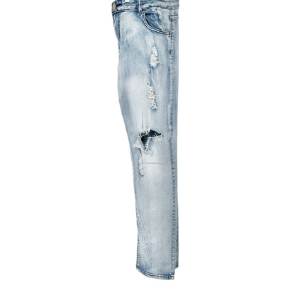 Mens Jeans Size 36 Light Wash Distressed Slim Fit Cotton Poly Spandex Blend