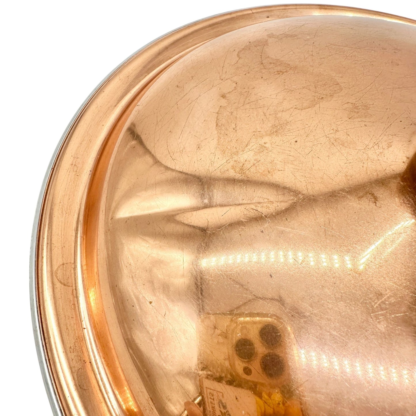 Vintage Copper Pot Lid With Wooden Handle Aluminum Interior 10 Inches Wide