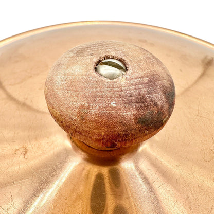 Vintage Copper Pot Lid With Wooden Handle Aluminum Interior 10 Inches Wide