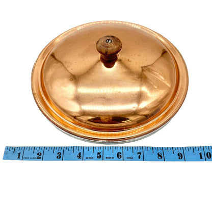 Vintage Copper Pot Lid With Wooden Handle Aluminum Interior 10 Inches Wide