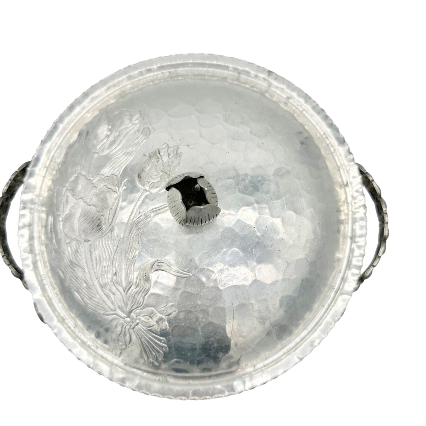 Rodney Kent Silver Co Hand Wrought Aluminum Lidded Serving Dish Floral Design