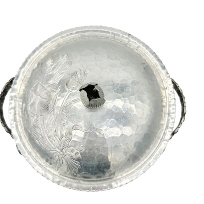 Rodney Kent Silver Co Hand Wrought Aluminum Lidded Serving Dish Floral Design