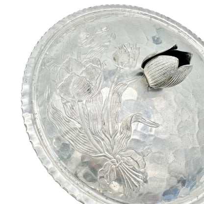 Rodney Kent Silver Co Hand Wrought Aluminum Lidded Serving Dish Floral Design