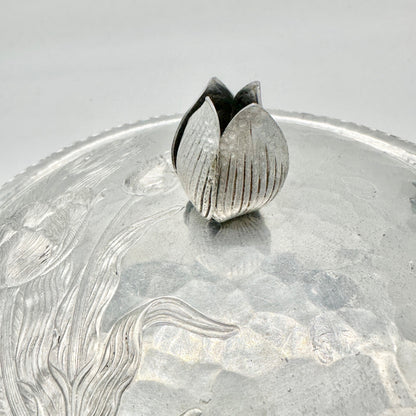 Rodney Kent Silver Co Hand Wrought Aluminum Lidded Serving Dish Floral Design