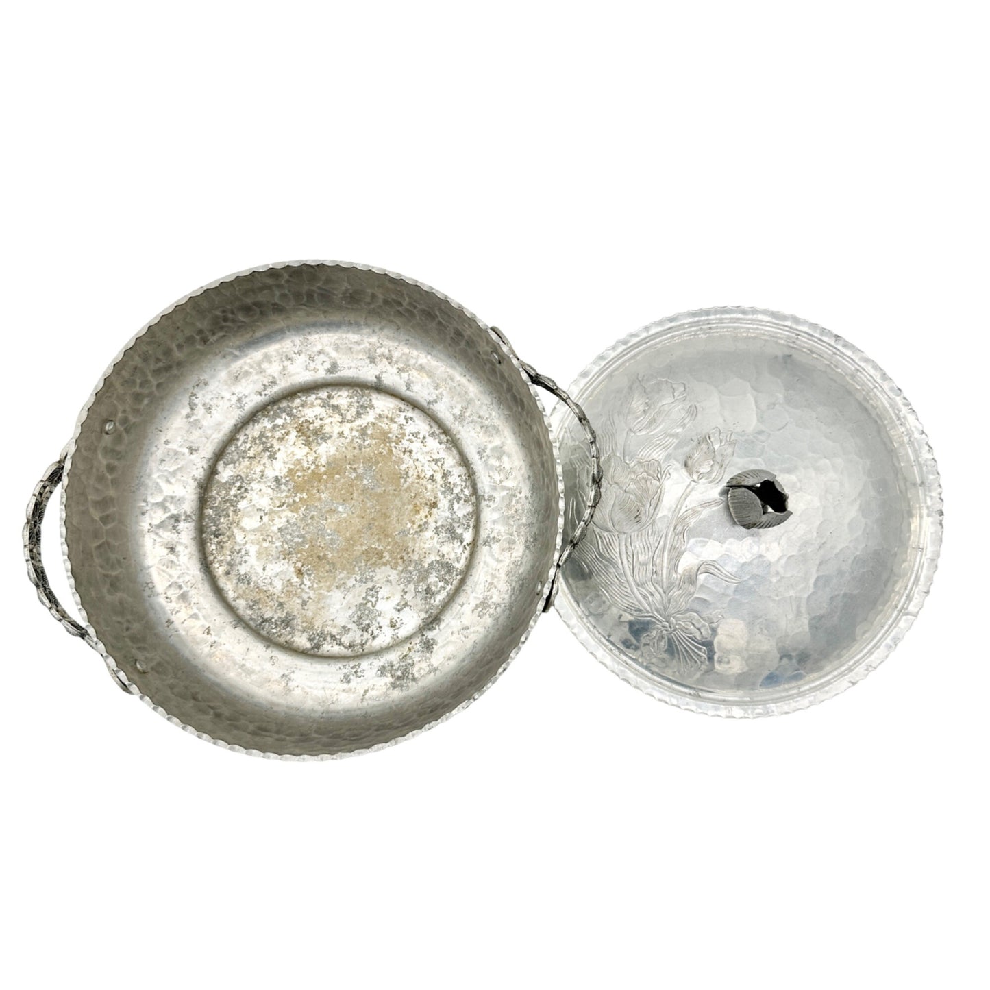 Rodney Kent Silver Co Hand Wrought Aluminum Lidded Serving Dish Floral Design