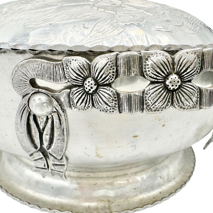 Rodney Kent Silver Co Hand Wrought Aluminum Lidded Serving Dish Floral Design