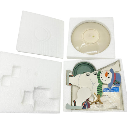 Snowman Cookie Plate Holder With Plate Kit Winter Decor in Original Packaging