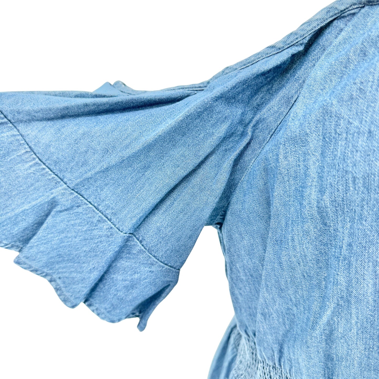 Lane Bryant Tunic Top Womens 22 Blue Cambray Off Shoulder Sleeves Smocked Waist