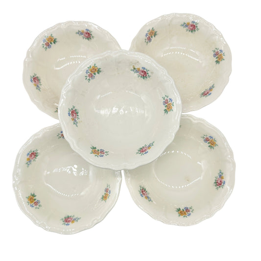 Tea Rose USA Set of 5 Bowls Floral Pattern Porcelain Scalloped 6" Round Vintage