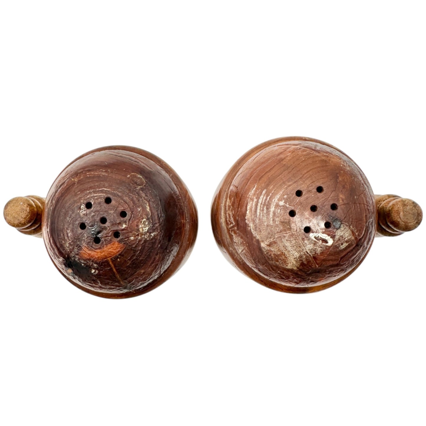 Vtg Luray Caverns Souvenir Wood Salt and Pepper Shakers Barrel Design Gold Trim