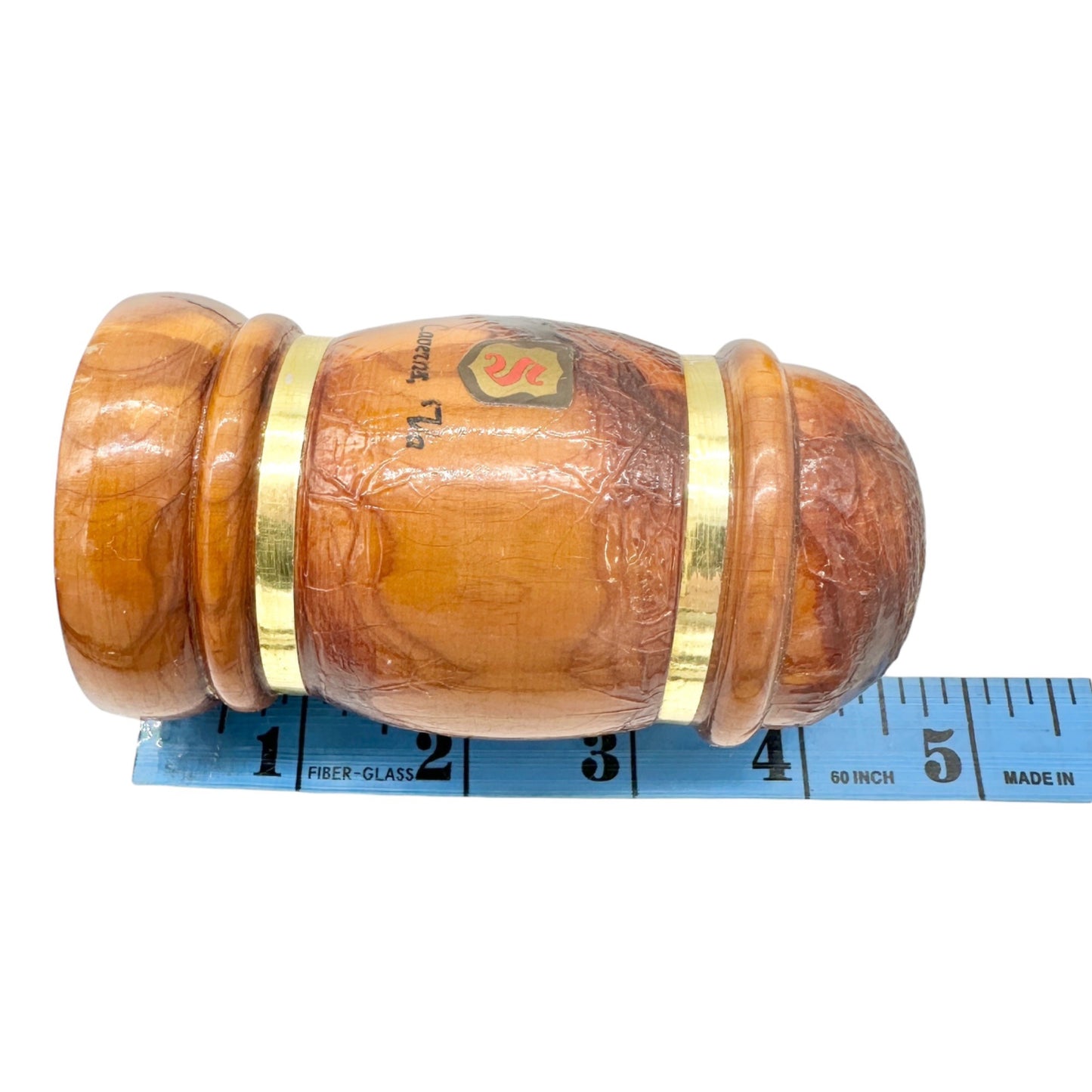 Vtg Luray Caverns Souvenir Wood Salt and Pepper Shakers Barrel Design Gold Trim