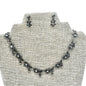 Vintage Black Floral Crystal Necklace and Earrings Set 15" Necklace 1" Earrings
