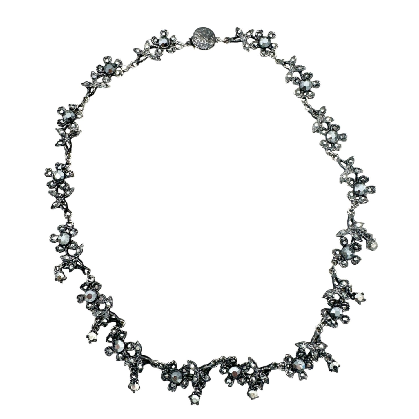 Vintage Black Floral Crystal Necklace and Earrings Set 15" Necklace 1" Earrings