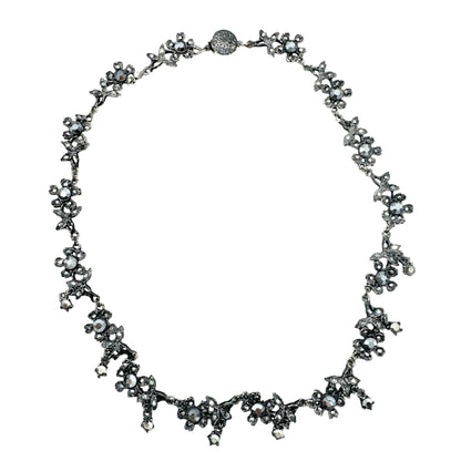 Vintage Black Floral Crystal Necklace and Earrings Set 15" Necklace 1" Earrings