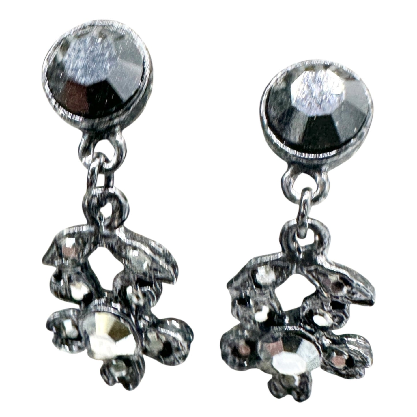 Vintage Black Floral Crystal Necklace and Earrings Set 15" Necklace 1" Earrings