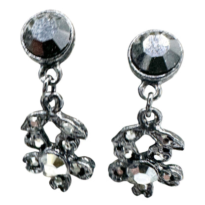 Vintage Black Floral Crystal Necklace and Earrings Set 15" Necklace 1" Earrings