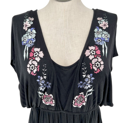 Motherhood Maternity Sleep Dress XLT Black Floral Embroidered Breastfeeding Moms