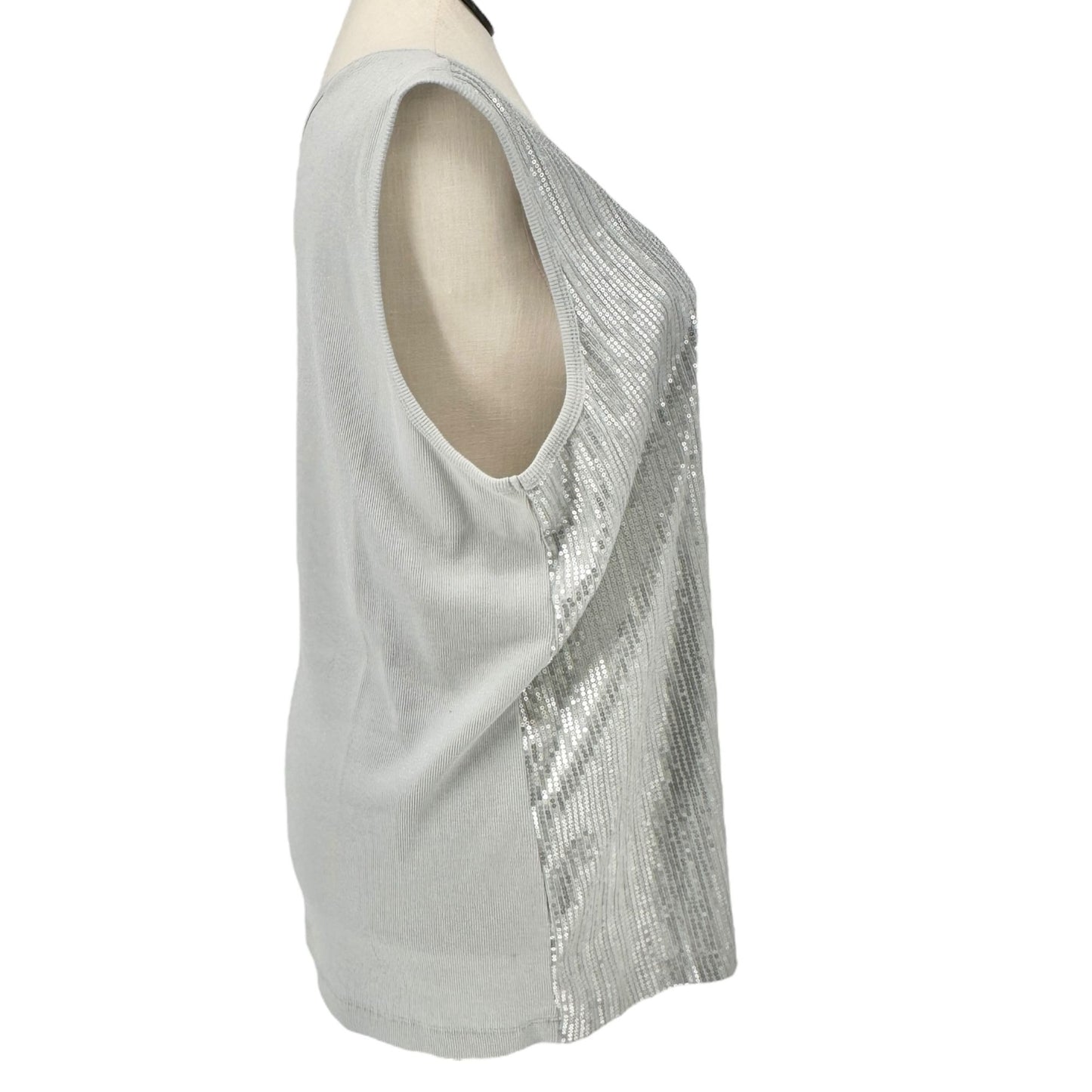 Denim 24/7 Sleeveless Top Womens 3X Silver Sequined Front Cotton/Polyester