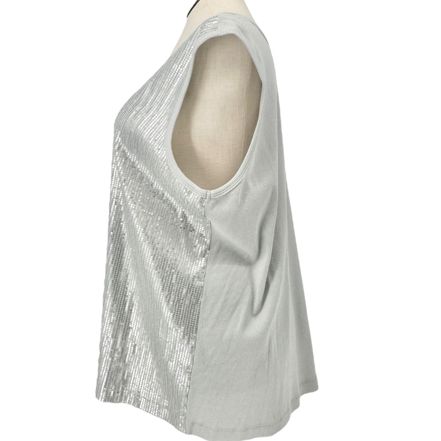 Denim 24/7 Sleeveless Top Womens 3X Silver Sequined Front Cotton/Polyester