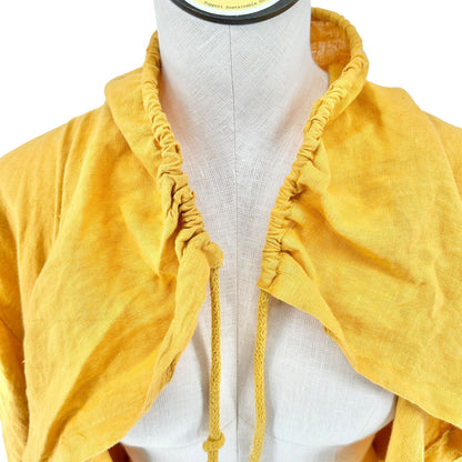 Linen Jacket Womens Oversized XL Yellow Drawstring Collar and Hem Made In Italy